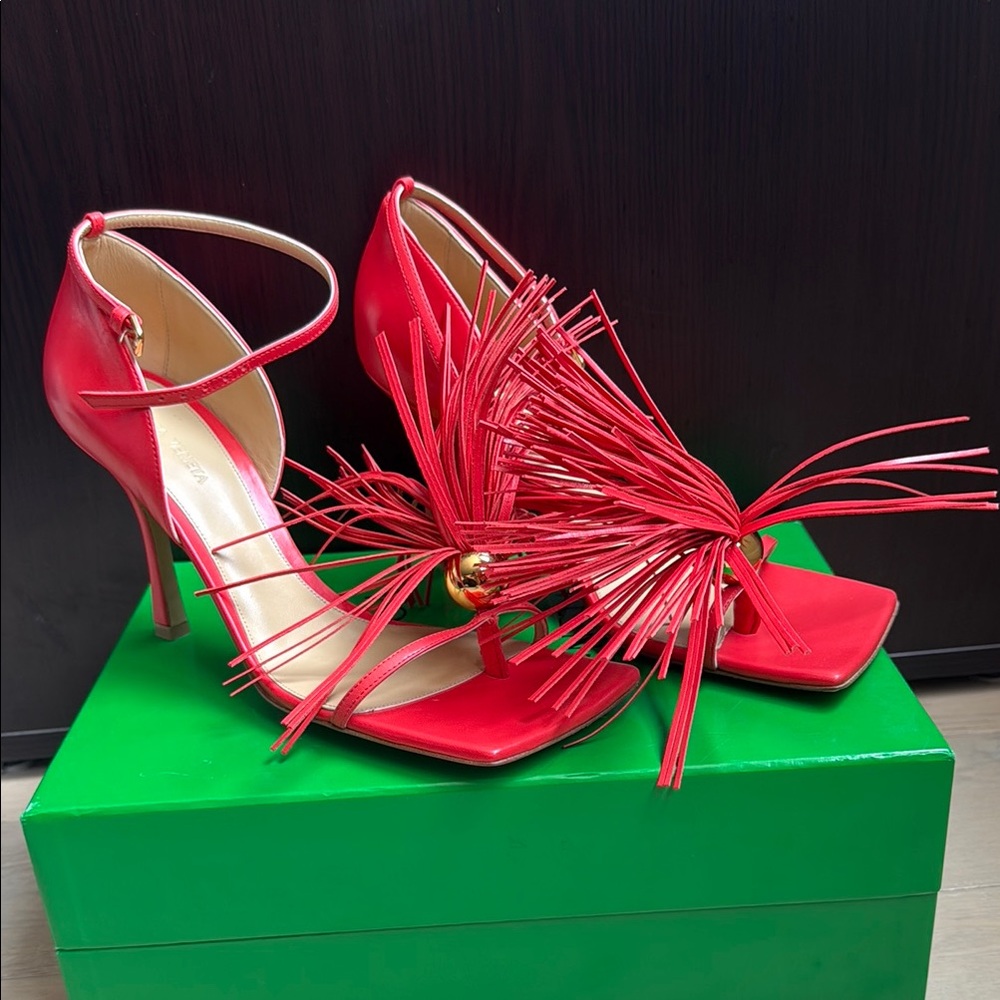 Bottega Veneta Red Fringe Heels